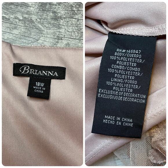 Brianna Women's Plus Size Pink Floral Embroidered Cap Sleeved Gown with Mesh - Picture 12 of 12